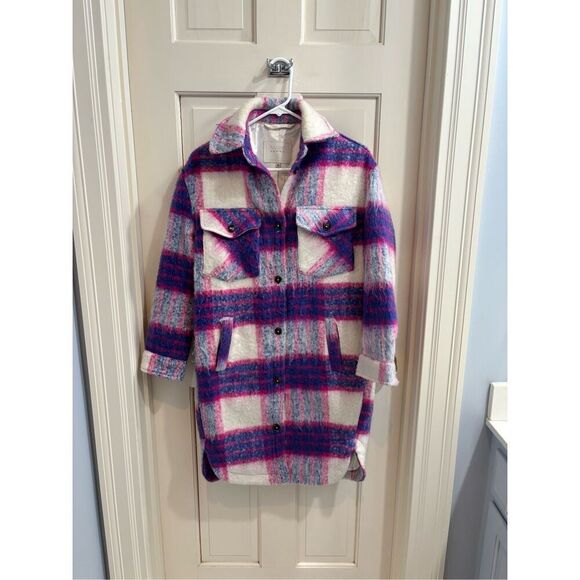 Prime Time Blue Multi Plaid Brushed Long Shacket Blank NYC - Picture 2 of 11